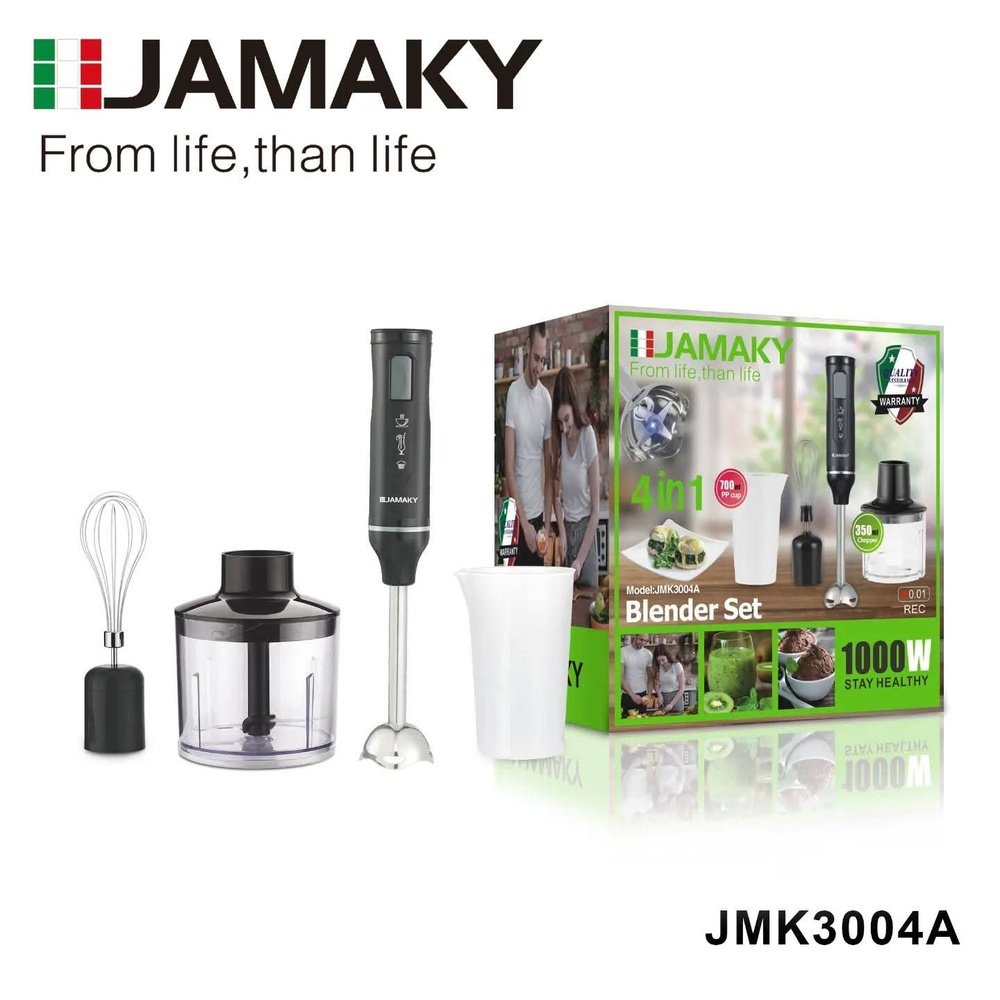JAMAKY-JMK3004A-WooCommerce-1000x1000 هاند بلندر 4*1 مزود بمضرب بيض وكبة - الصورة 1